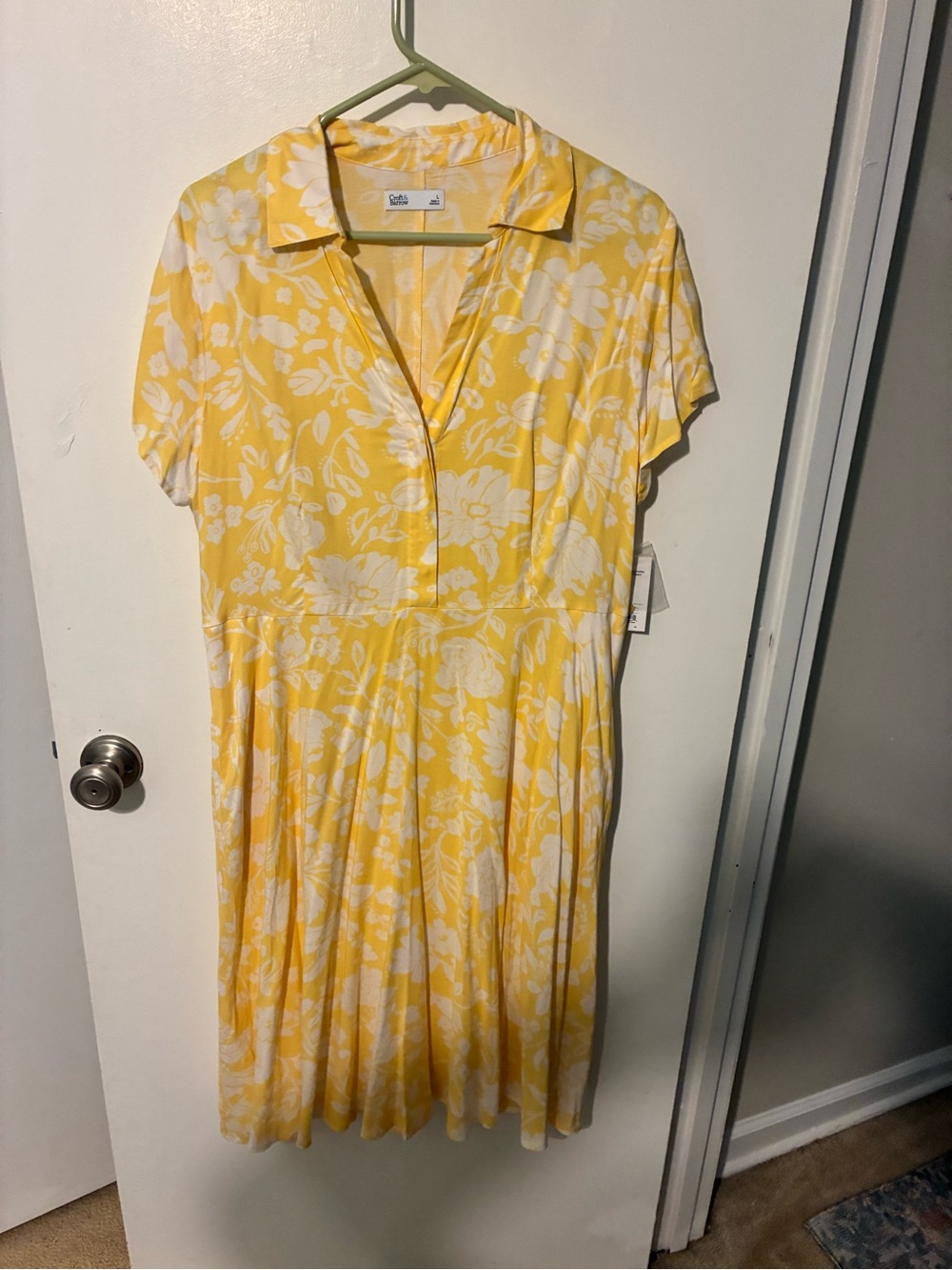 croft & barrow Yellow and White Floral Short-Sleeve Midi Dress size large